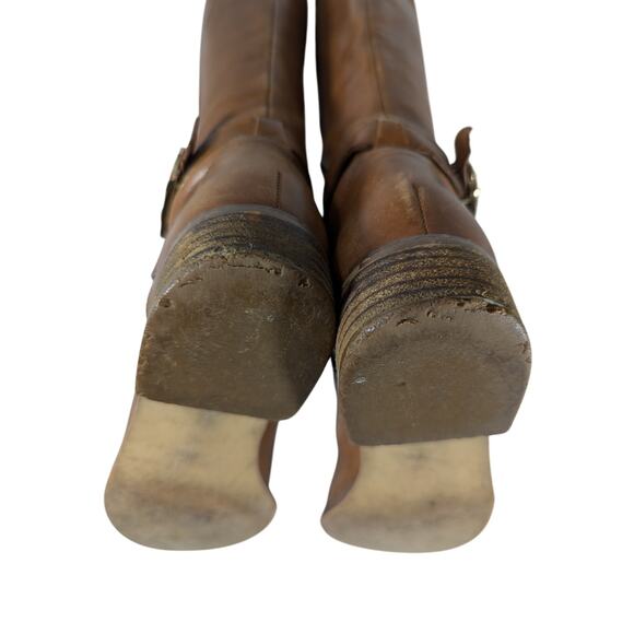 MICHAEL BY MICHAEL KORS! PECAN BROWN GENUINE LEATHER GOLD LOGO BOOTS!SZ 8M - Picture 11 of 12